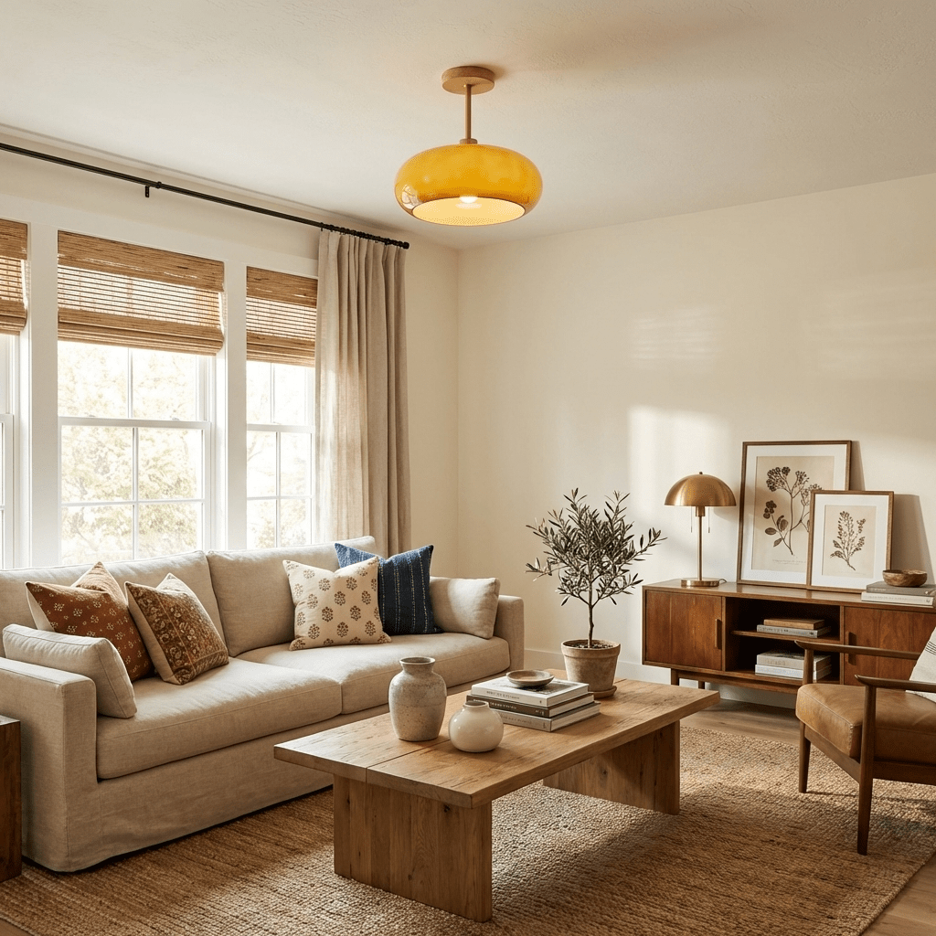 Pendant Light Glass Wood 28.0 cm Orange Dining Room Bauhaus Ceiling Lamp Retro Scandinavian Hanging Light | Thomler