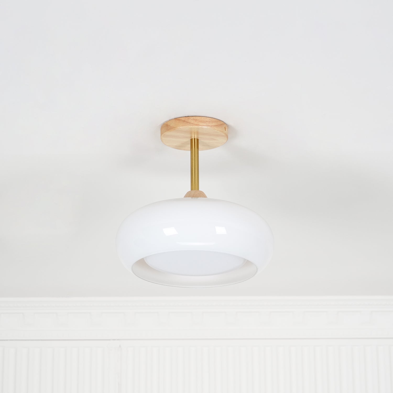Plafonnier Ceiling Lamp Wood Glass 11 in Orange White Indoor Dining Bedroom Lighting Fixture | Thomler