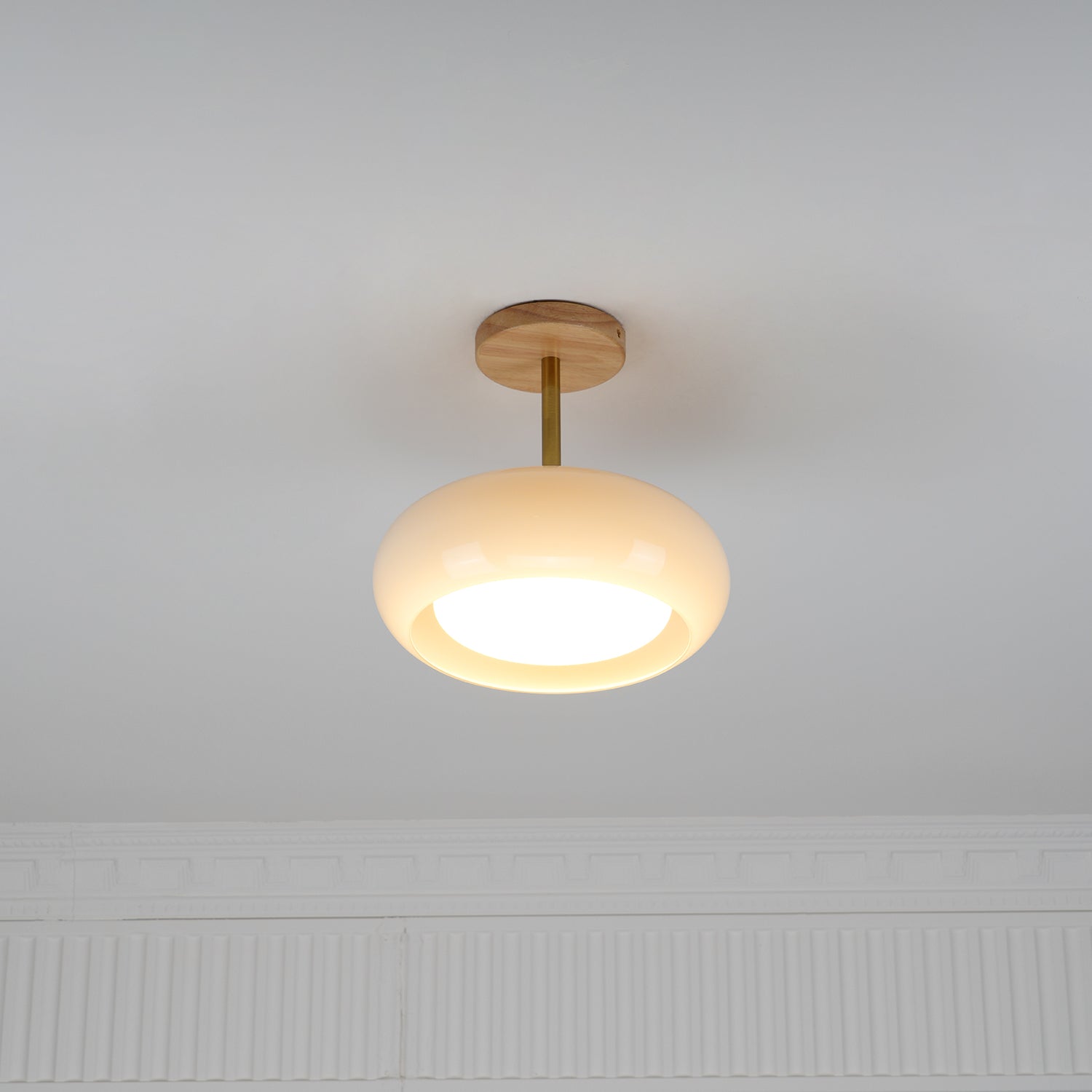 Plafonnier Ceiling Lamp Wood Glass 11 in Orange White Indoor Dining Bedroom Lighting Fixture | Thomler