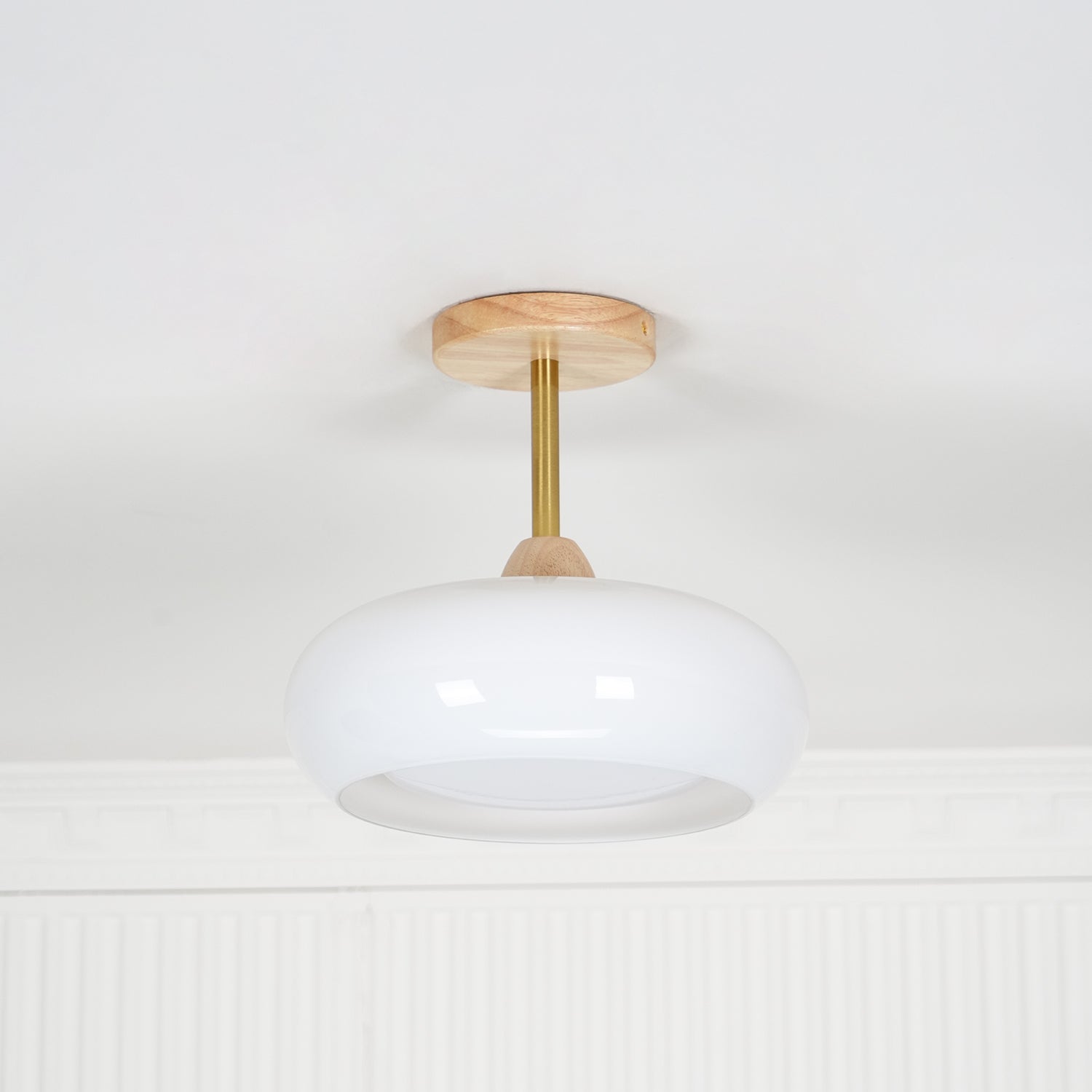 Plafonnier Ceiling Lamp Wood Glass 11 in Orange White Indoor Dining Bedroom Lighting Fixture | Thomler