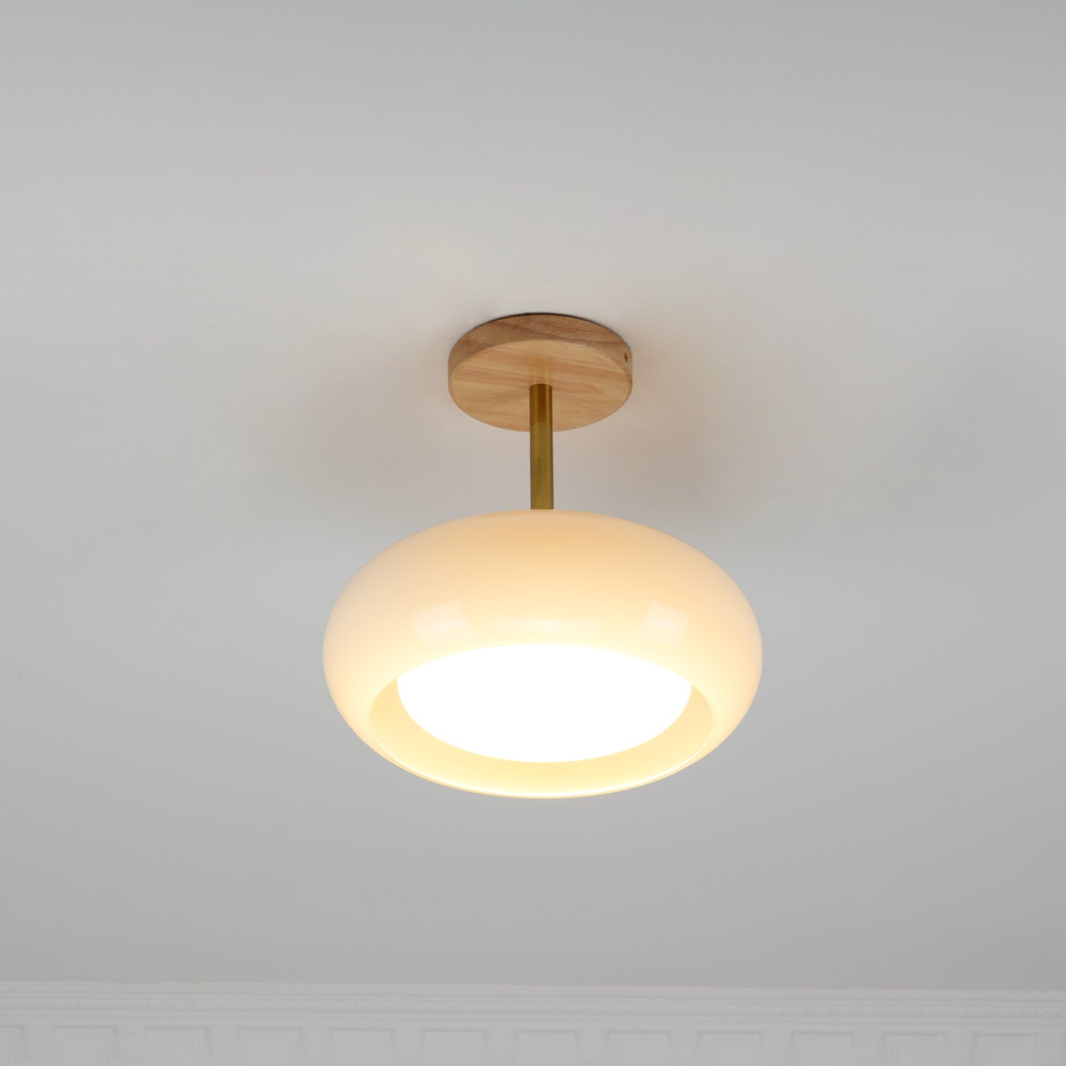 Pendant Light Glass Wood 28.0 cm Orange Dining Room Bauhaus Ceiling Lamp Retro Scandinavian Hanging Light | Thomler