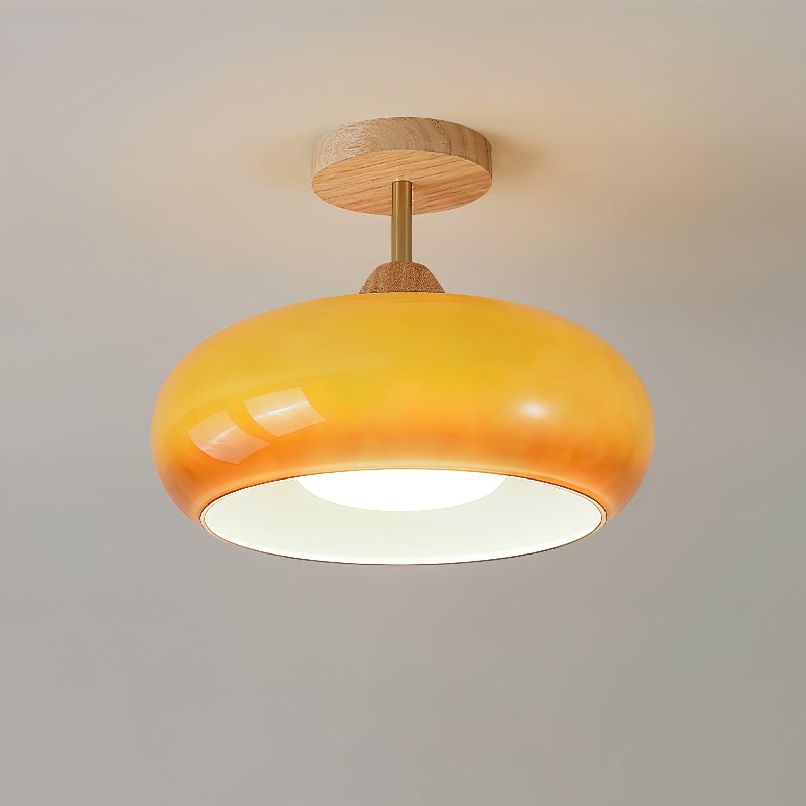 Pendant Light Glass Wood 28.0 cm Orange Dining Room Bauhaus Ceiling Lamp Retro Scandinavian Hanging Light | Thomler
