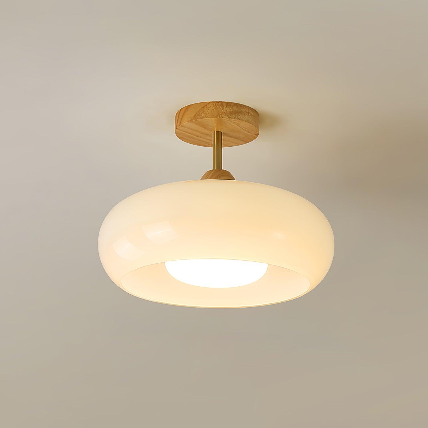 Plafonnier Ceiling Lamp Wood Glass 11 in Orange White Indoor Dining Bedroom Lighting Fixture | Thomler