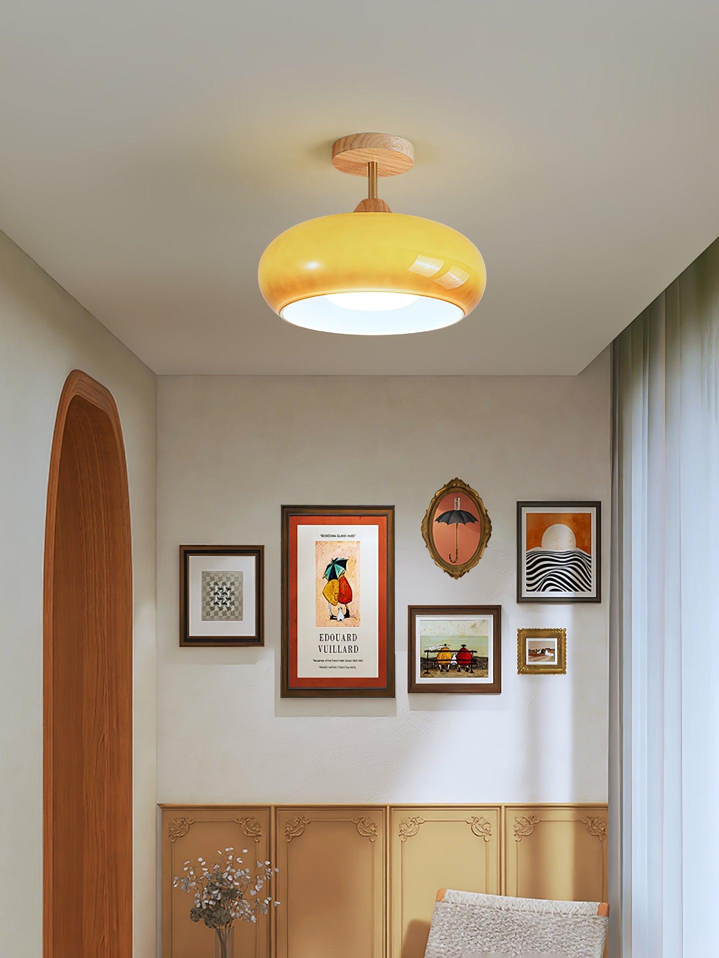 Pendant Light Glass Wood 28.0 cm Orange Dining Room Bauhaus Ceiling Lamp Retro Scandinavian Hanging Light | Thomler