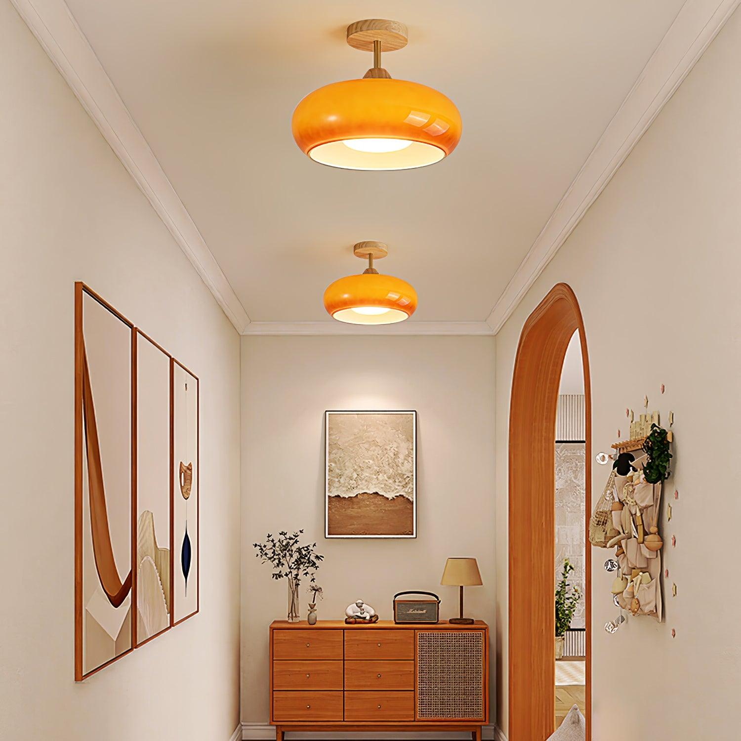 Pendant Light Glass Wood 28.0 cm Orange Dining Room Bauhaus Ceiling Lamp Retro Scandinavian Hanging Light | Thomler