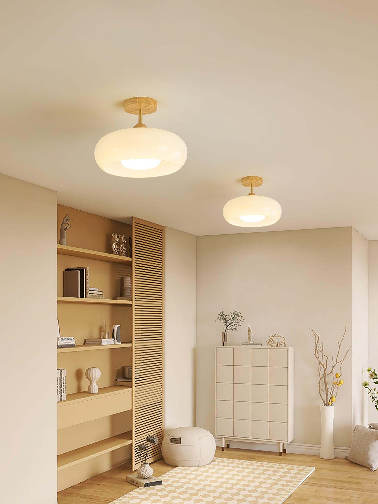 Plafonnier Ceiling Lamp Wood Glass 11 in Orange White Indoor Dining Bedroom Lighting Fixture | Thomler