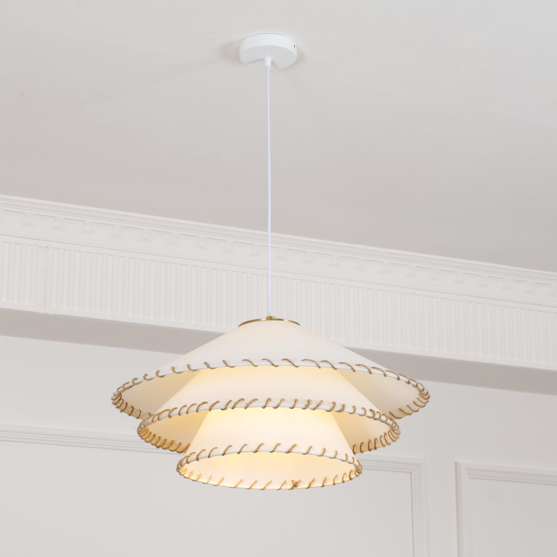 Pendant Lamp Fabric 19.7 in x 9.8 in Brown Indoor Dining Room Kitchen Island Hanging Light | Thomler