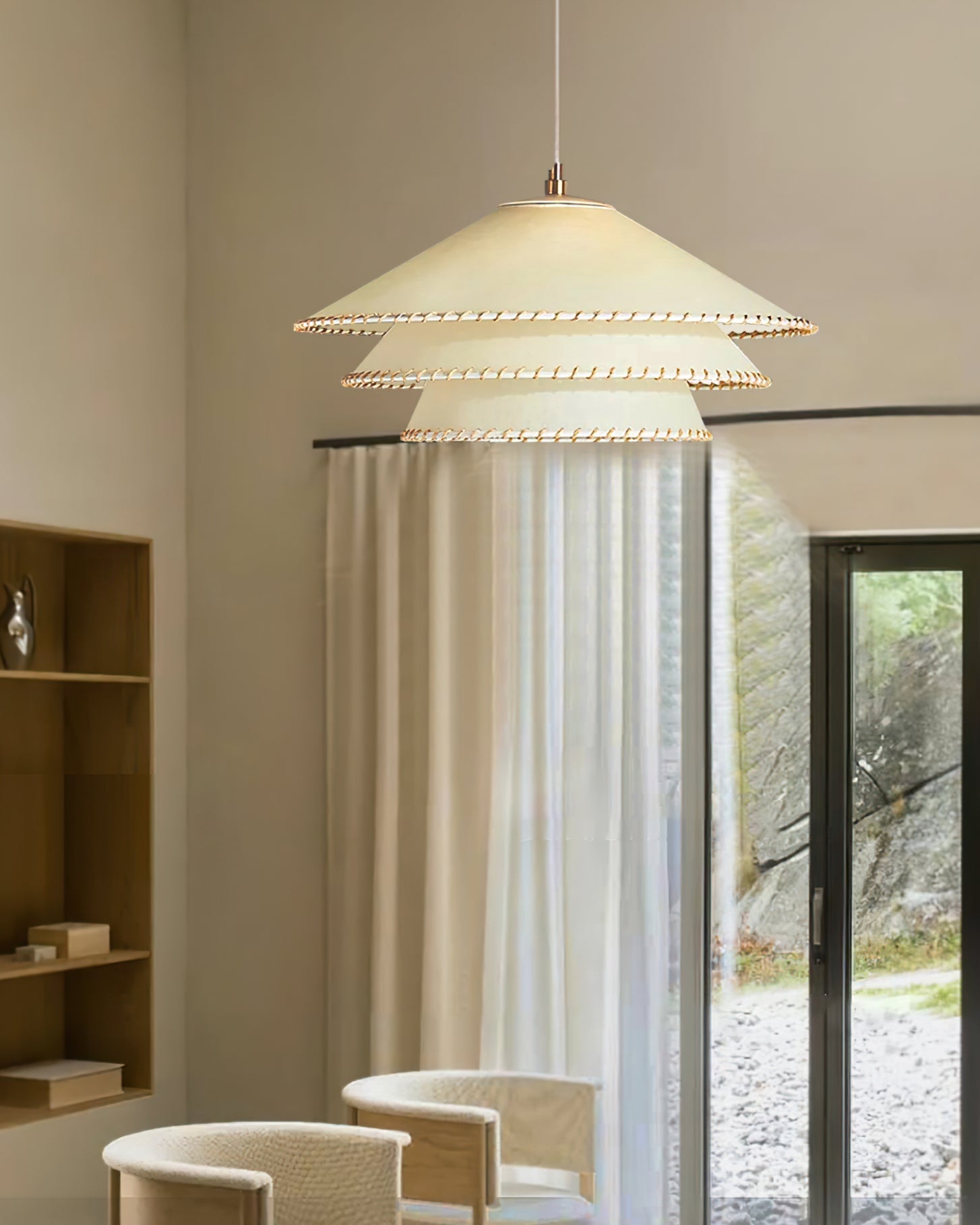 Pendant Lamp Fabric 19.7 in x 9.8 in Brown Indoor Dining Room Kitchen Island Hanging Light | Thomler