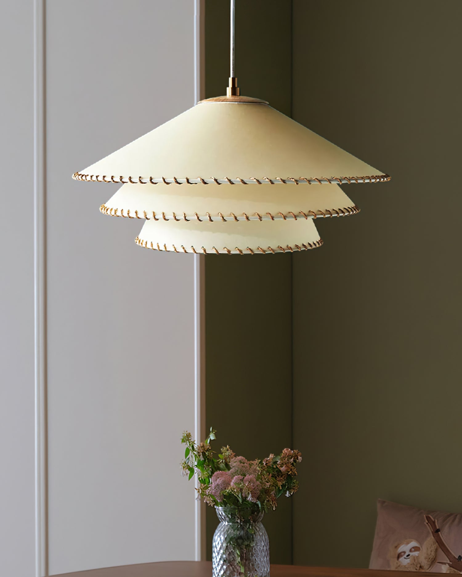 Pendant Lamp Fabric 19.7 in x 9.8 in Brown Indoor Dining Room Kitchen Island Hanging Light | Thomler