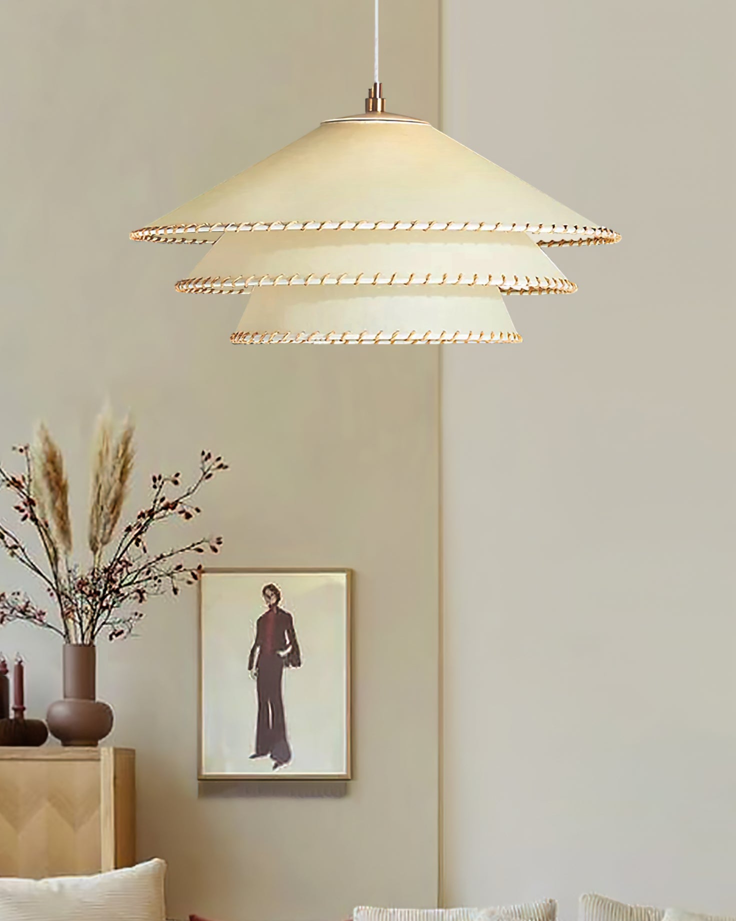 Pendant Lamp Fabric 19.7 in x 9.8 in Brown Indoor Dining Room Kitchen Island Hanging Light | Thomler