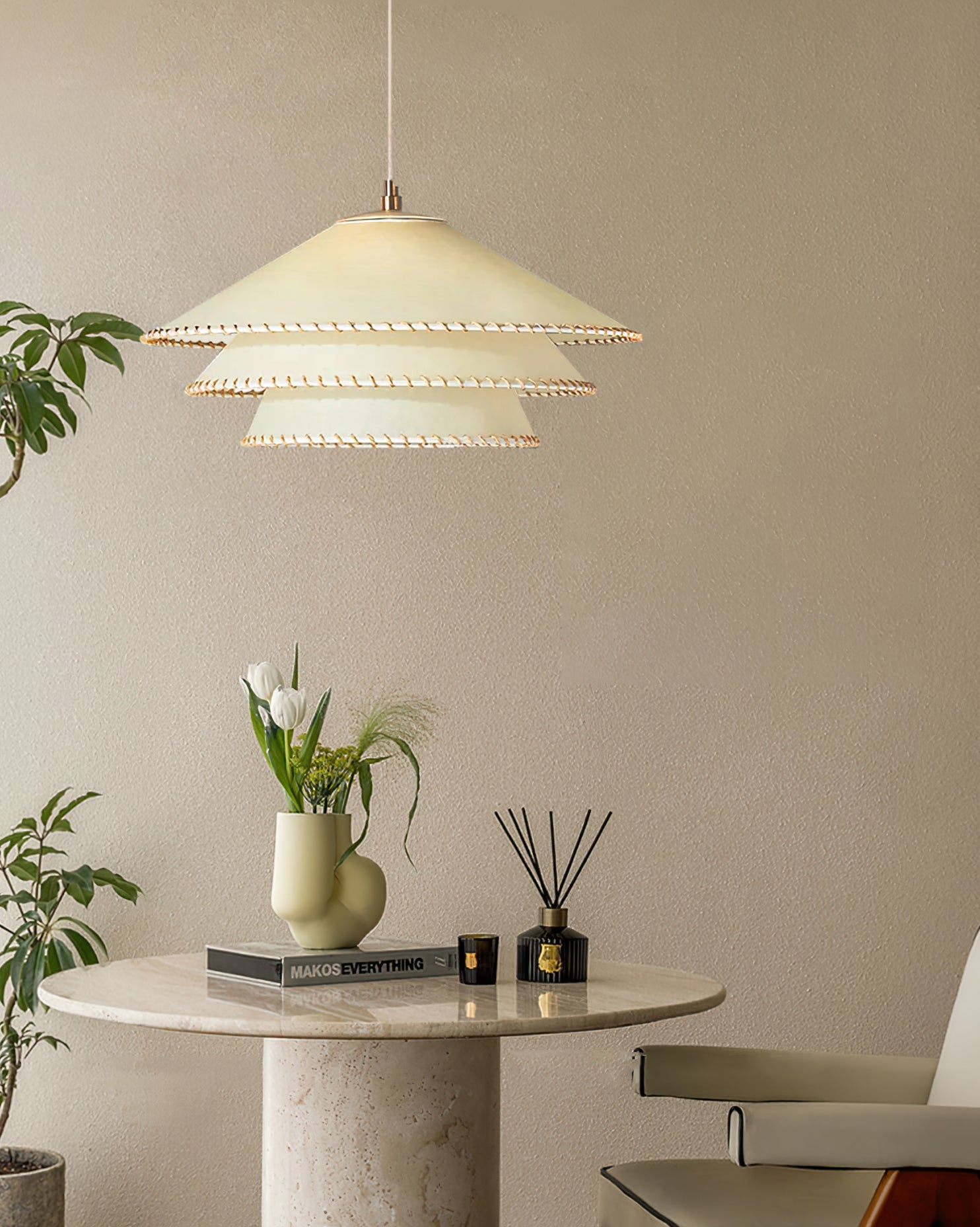 Pendant Lamp Fabric 19.7 in x 9.8 in Brown Indoor Dining Room Kitchen Island Hanging Light | Thomler