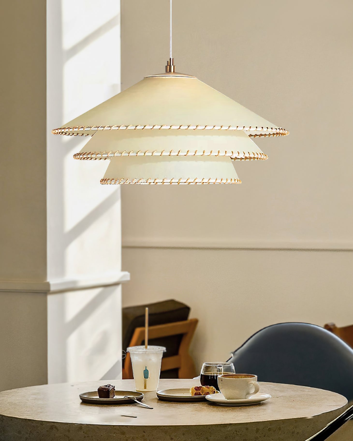 Pendant Lamp Fabric 19.7 in x 9.8 in Brown Indoor Dining Room Kitchen Island Hanging Light | Thomler