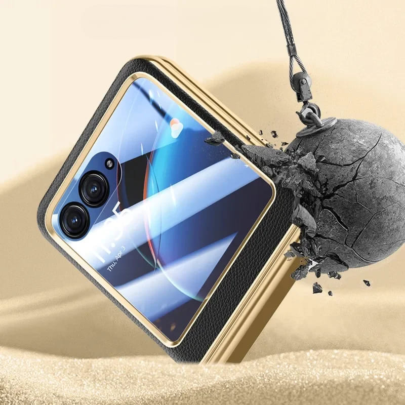 Foldable Phone Case for Motorola Razr with Screen Protector & Electroplated Frame – Slim Vegan Leather Protection | Thomler