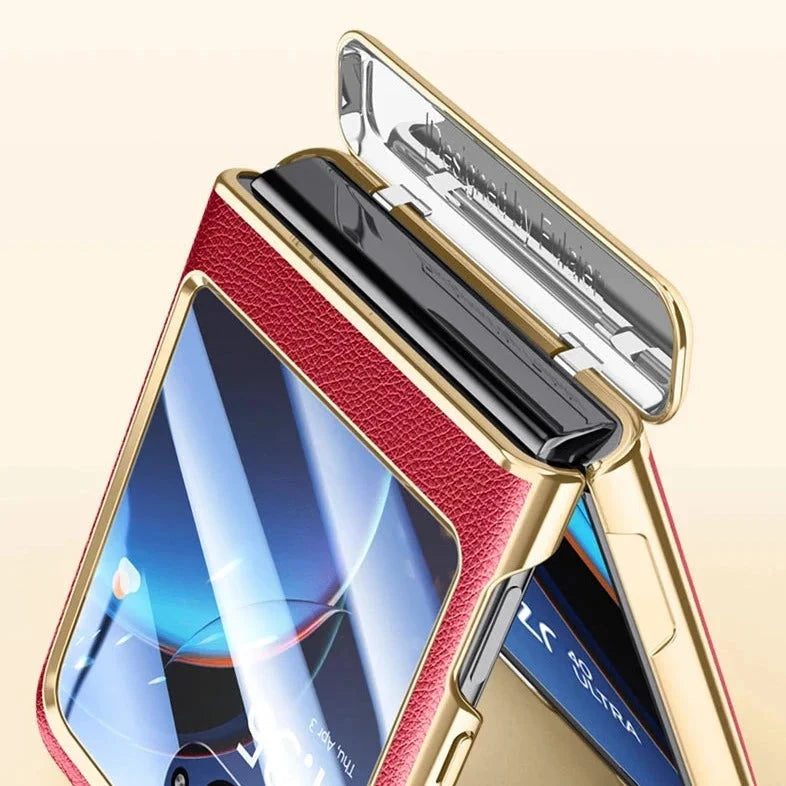 Foldable Phone Case for Motorola Razr with Screen Protector & Electroplated Frame – Slim Vegan Leather Protection | Thomler