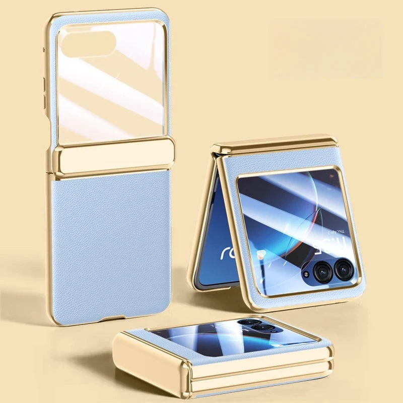 Foldable Phone Case for Motorola Razr with Screen Protector & Electroplated Frame – Slim Vegan Leather Protection | Thomler