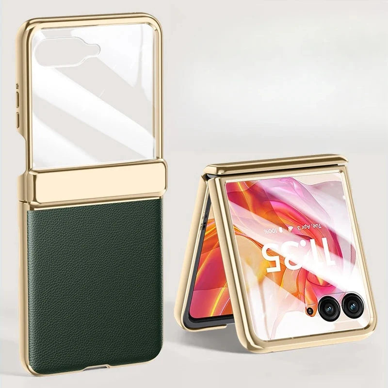 Foldable Phone Case for Motorola Razr with Screen Protector & Electroplated Frame – Slim Vegan Leather Protection | Thomler