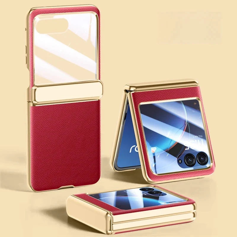 Foldable Phone Case for Motorola Razr with Screen Protector & Electroplated Frame – Slim Vegan Leather Protection | Thomler