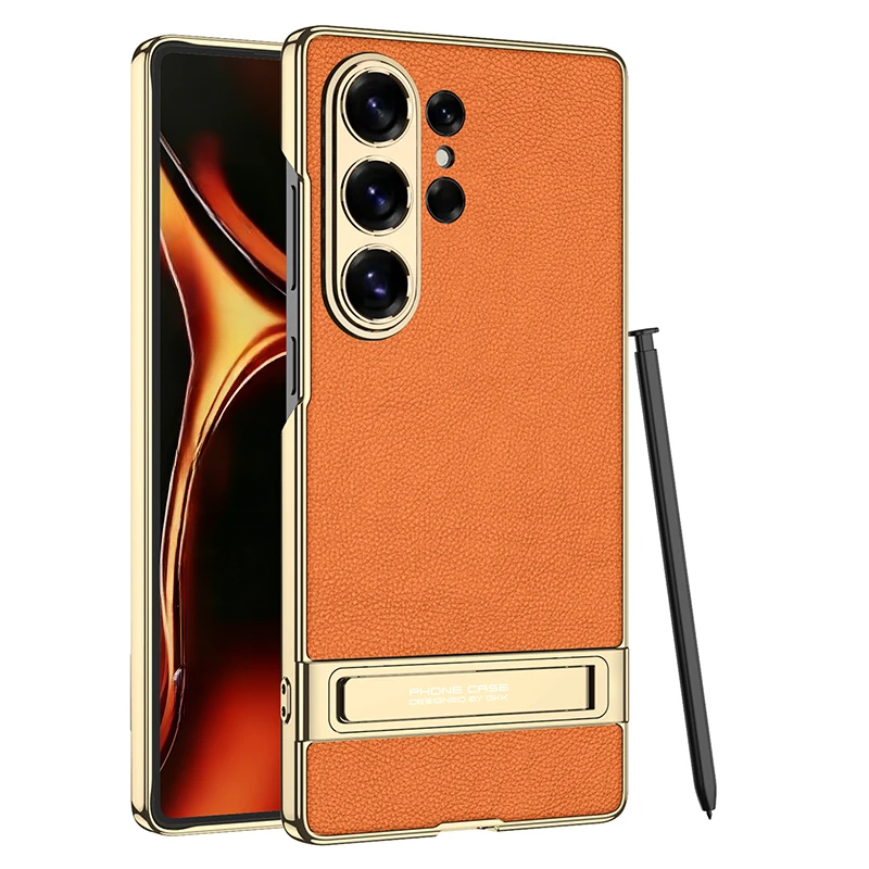 Samsung Galaxy Phone Case with Built-In Stand – Slim TPU Protection in Leather, Brushed & Carbon Fiber Finishes for S24, S25, S26 Ultra, Z | Thomler