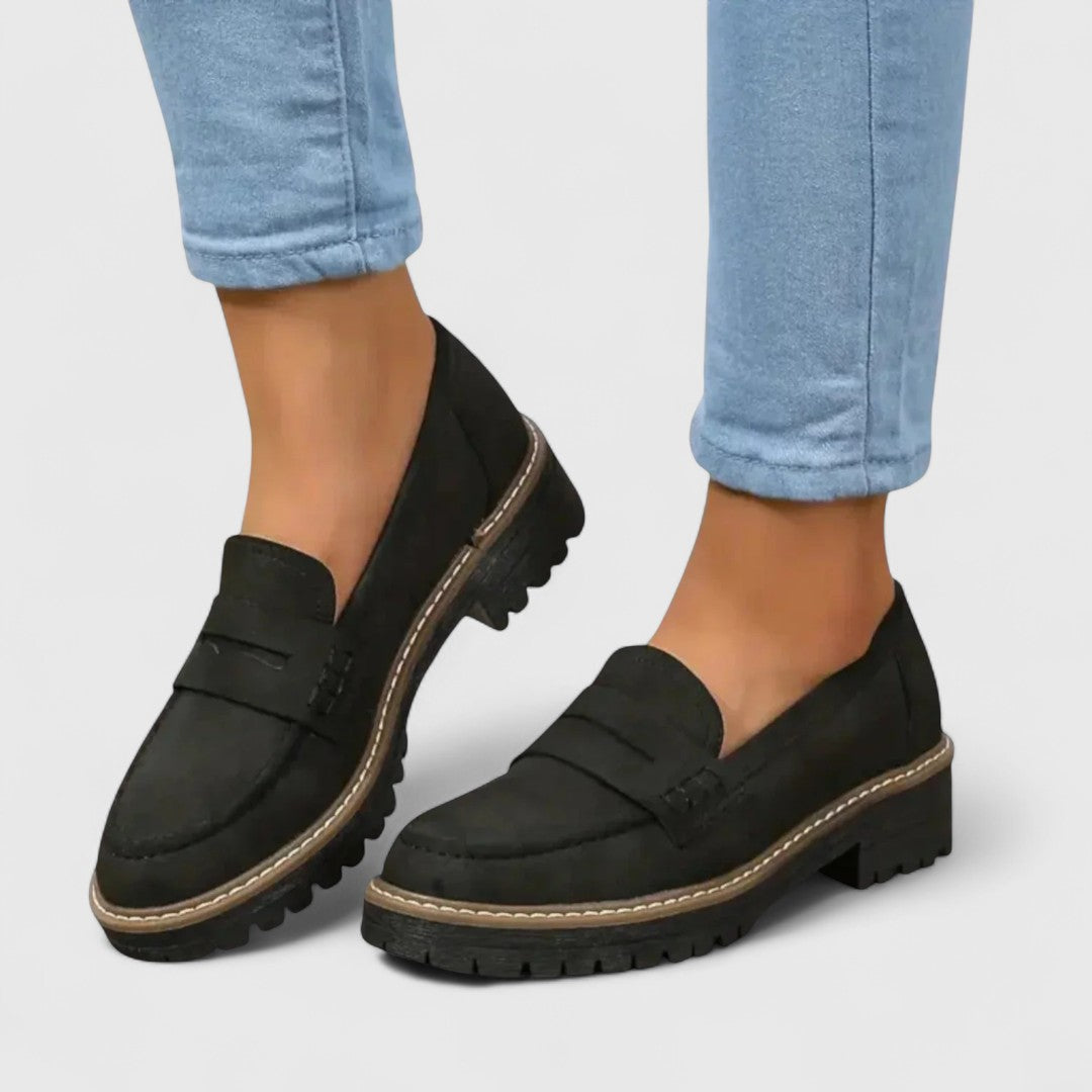 Women's Chunky Slip-On Shoes with Elevated Lug Tread and Penny Keeper Accent – Versatile Year-Round Footwear for Jeans, Trousers & Skirts | Thomler