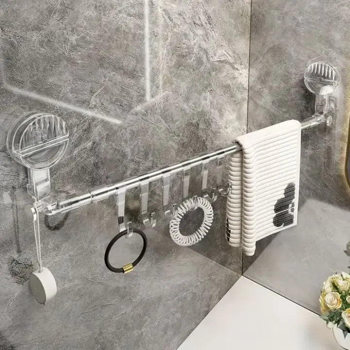 Towel Rail Stainless Steel 60.0–120.0 cm Adjustable Bathroom Kitchen Storage Rack With Suction Cups No Drill Hanging Organiser Hooks | Thomler