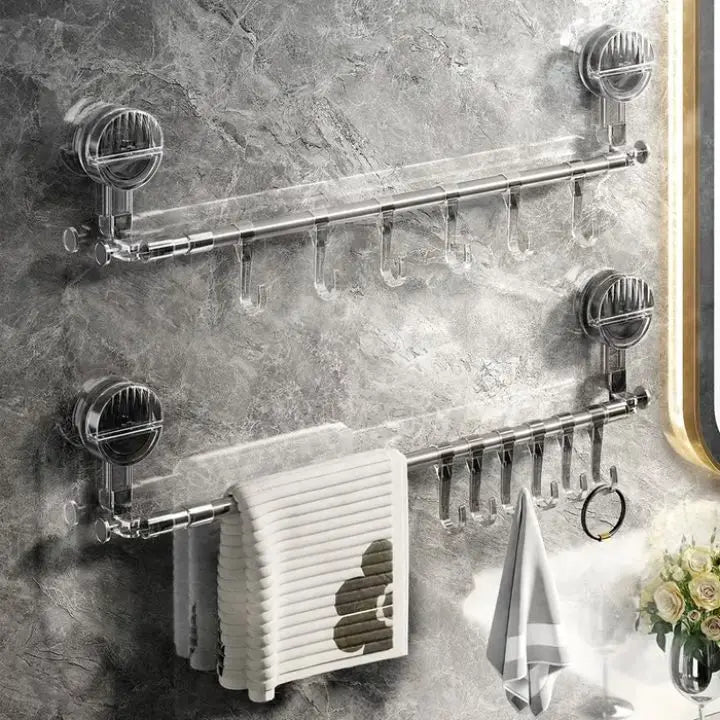 Towel Rail Stainless Steel 60.0–120.0 cm Adjustable Bathroom Kitchen Storage Rack With Suction Cups No Drill Hanging Organiser Hooks | Thomler