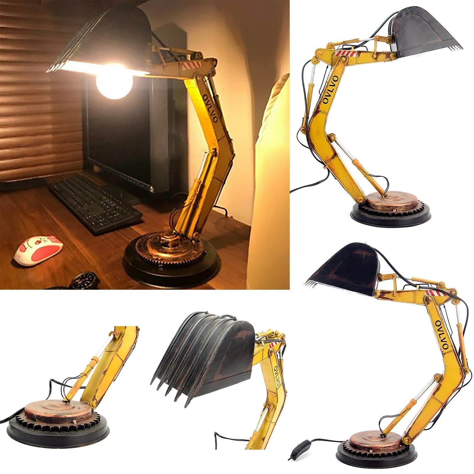 Table Lamp ABS 20.0 cm Industrial Yellow Excavator Desk Reading Light USB Powered Kids Bedroom Workstation Lighting | Thomler