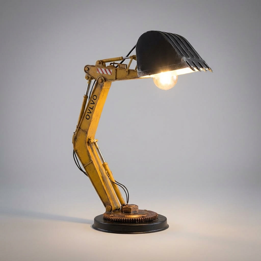 Table Lamp ABS 20.0 cm Industrial Yellow Excavator Desk Reading Light USB Powered Kids Bedroom Workstation Lighting | Thomler
