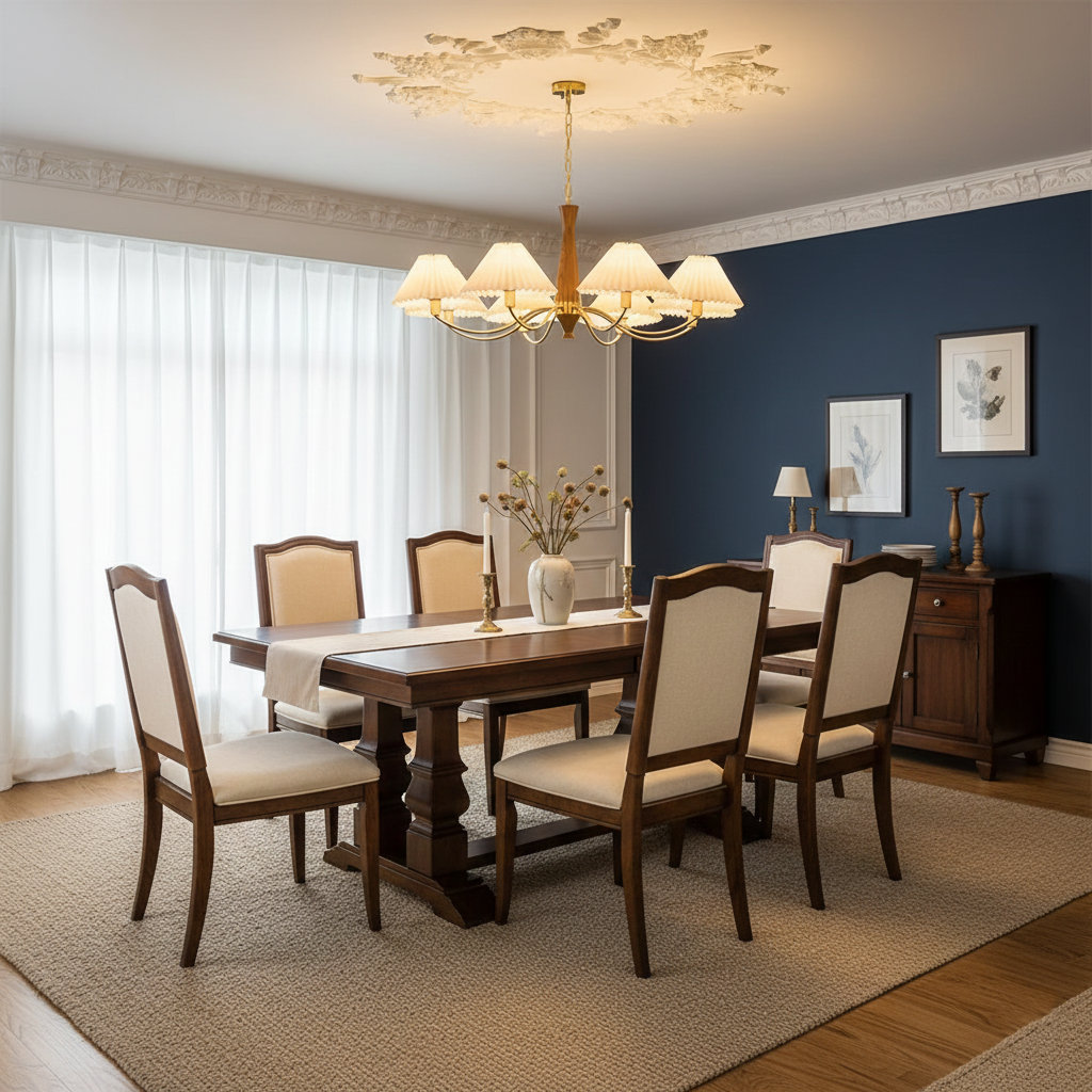 Chandelier Wood Iron 27.6 in Beige Pleated Shade Dining Room Ceiling Light Fixture Adjustable Multi Arm | Thomler