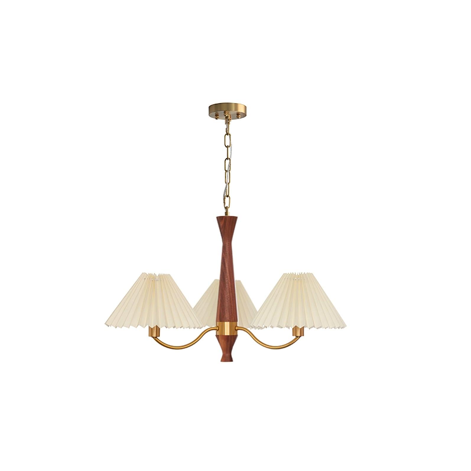 Chandelier Wood Iron 27.6 in Beige Pleated Shade Dining Room Ceiling Light Fixture Adjustable Multi Arm | Thomler