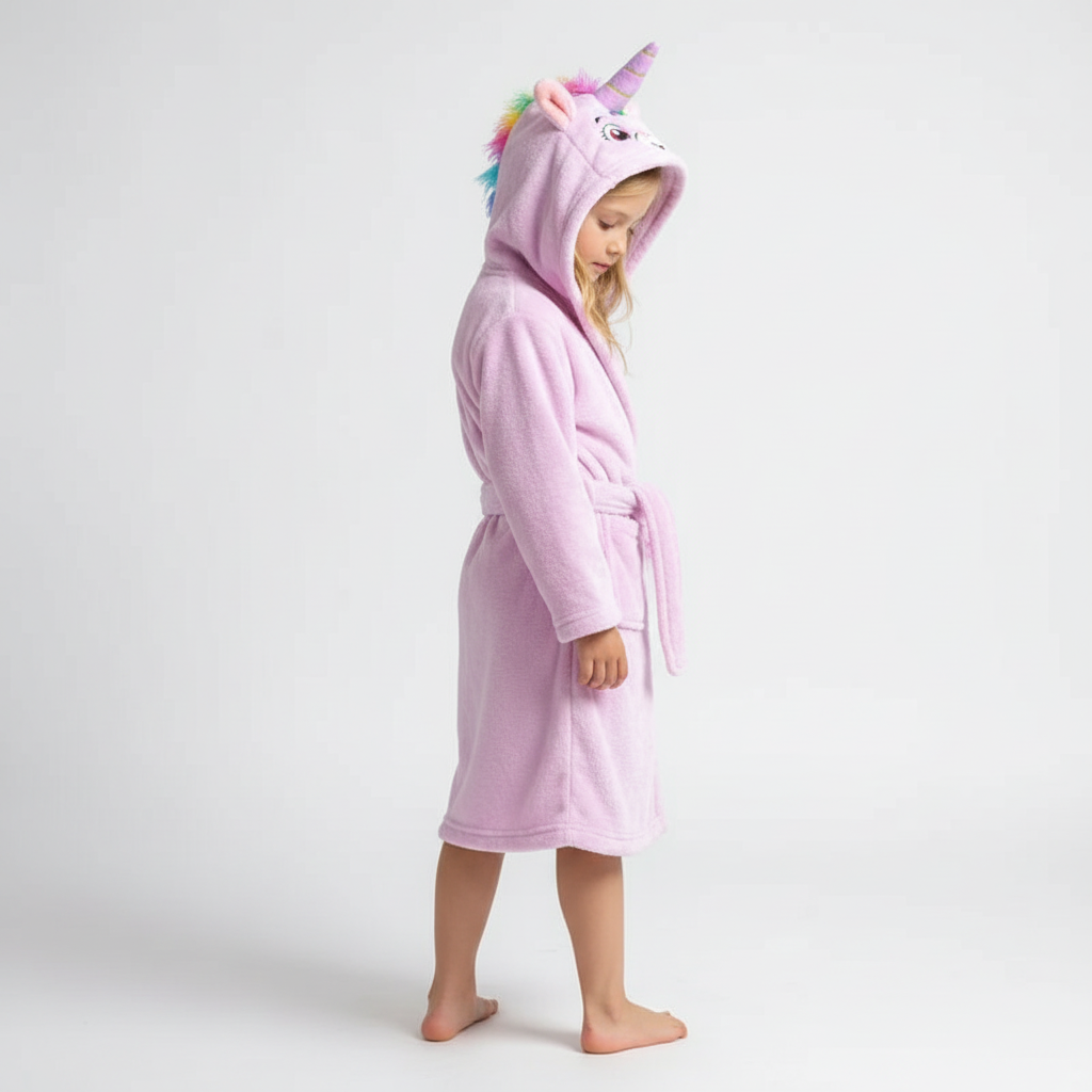 Kids Hooded Bathrobe Space Animal Print Coral Fleece Warm Morning Gown Boys Girls 2-12 Years Soft Tie Belt Bath Robe | Thomler