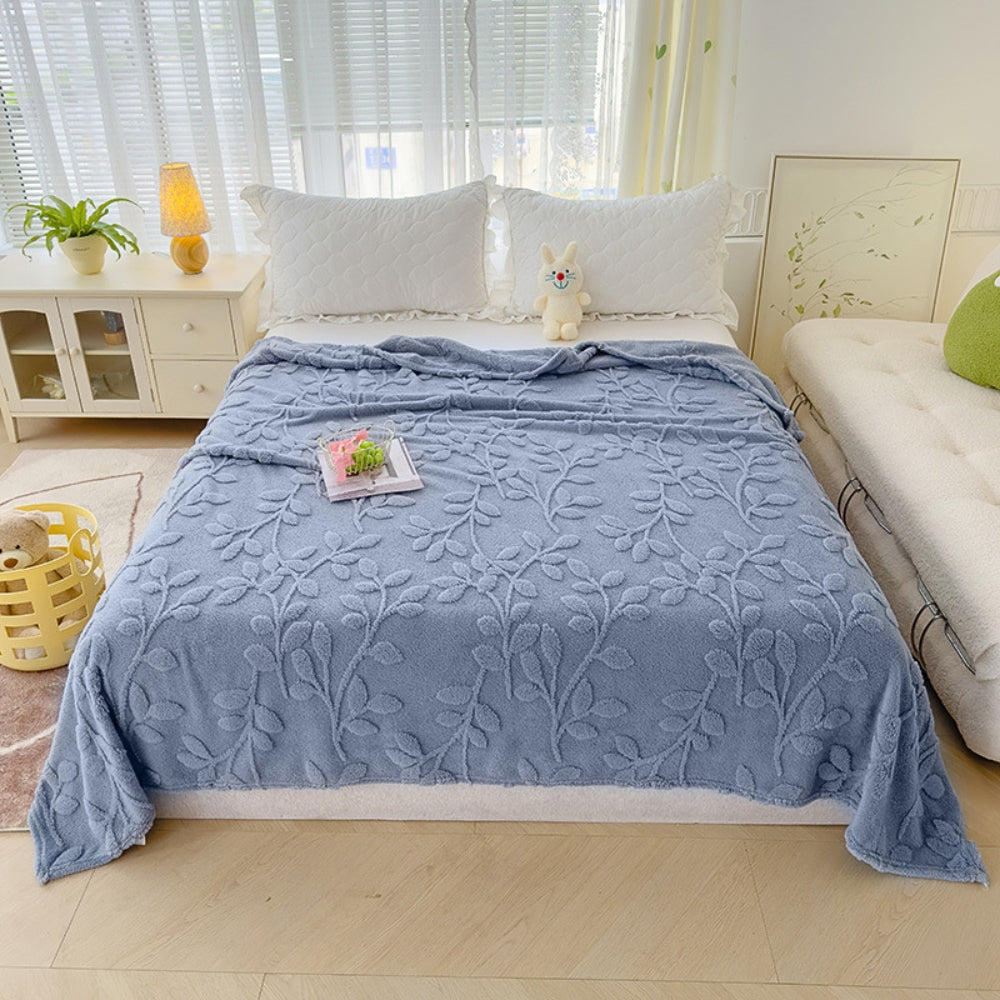 Textured Microfiber Fleece Throw Blanket – Botanical Relief Pattern, Machine Washable, All-Season – 4 Sizes | Thomler