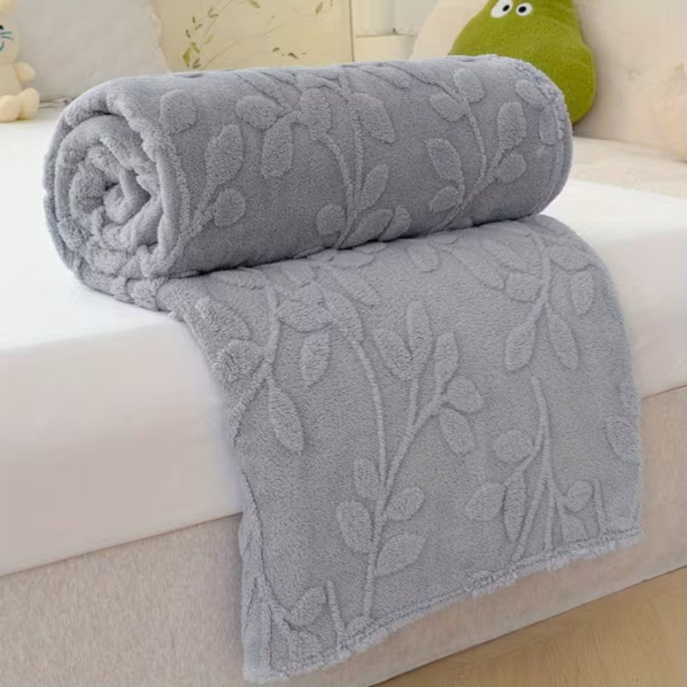 Textured Microfiber Fleece Throw Blanket – Botanical Relief Pattern, Machine Washable, All-Season – 4 Sizes | Thomler