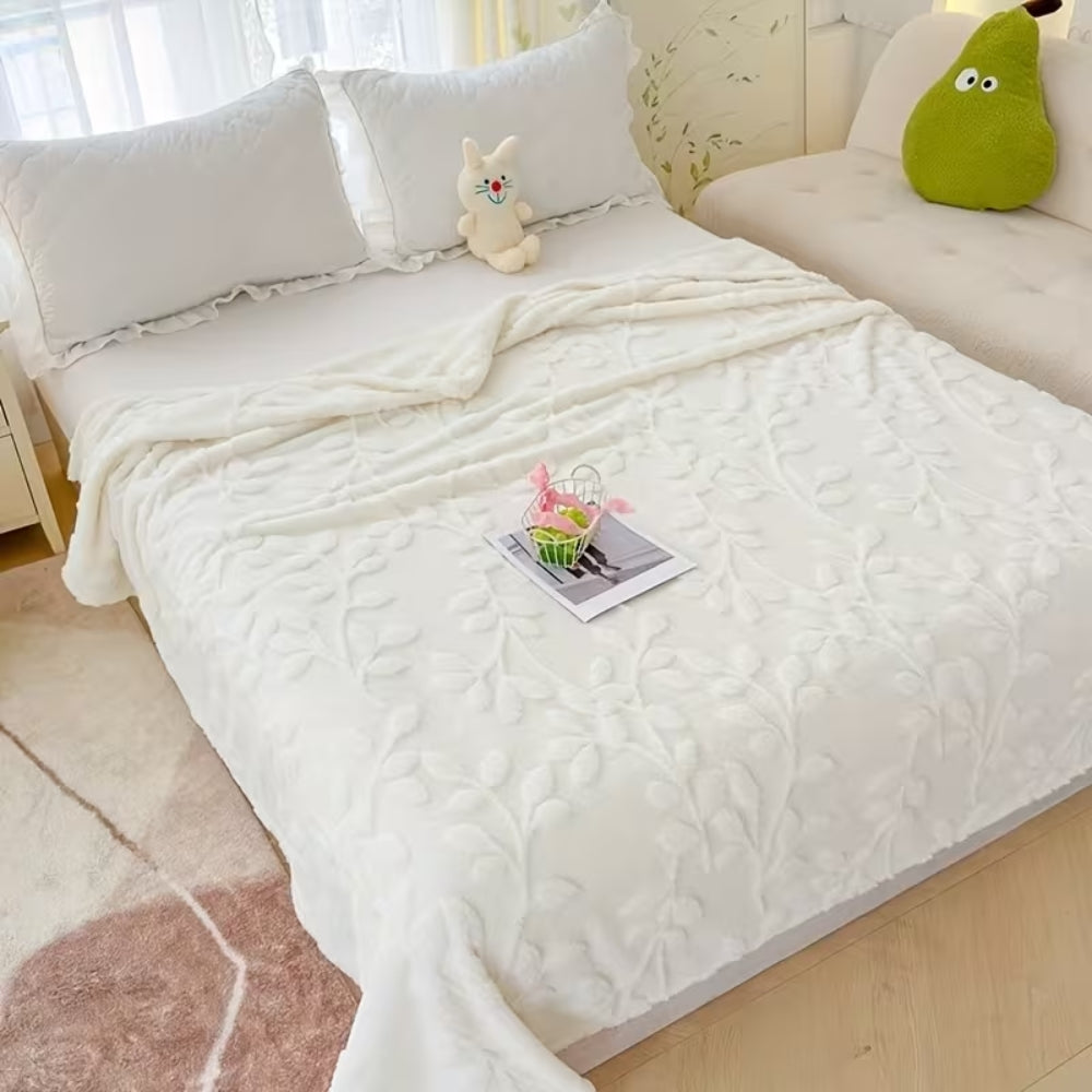 Textured Microfiber Fleece Throw Blanket – Botanical Relief Pattern, Machine Washable, All-Season – 4 Sizes | Thomler