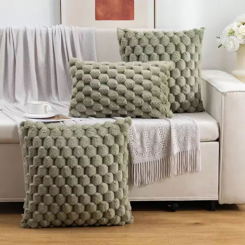 Textured Pillow Cover with 3D Quilted Grid Pattern – Soft Cotton Poly Blend Throw Cushion Case for Couch, Bed & Living Room Decor | Thomler