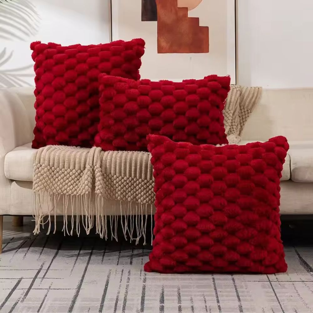 Textured Pillow Cover with 3D Quilted Grid Pattern – Soft Cotton Poly Blend Throw Cushion Case for Couch, Bed & Living Room Decor | Thomler
