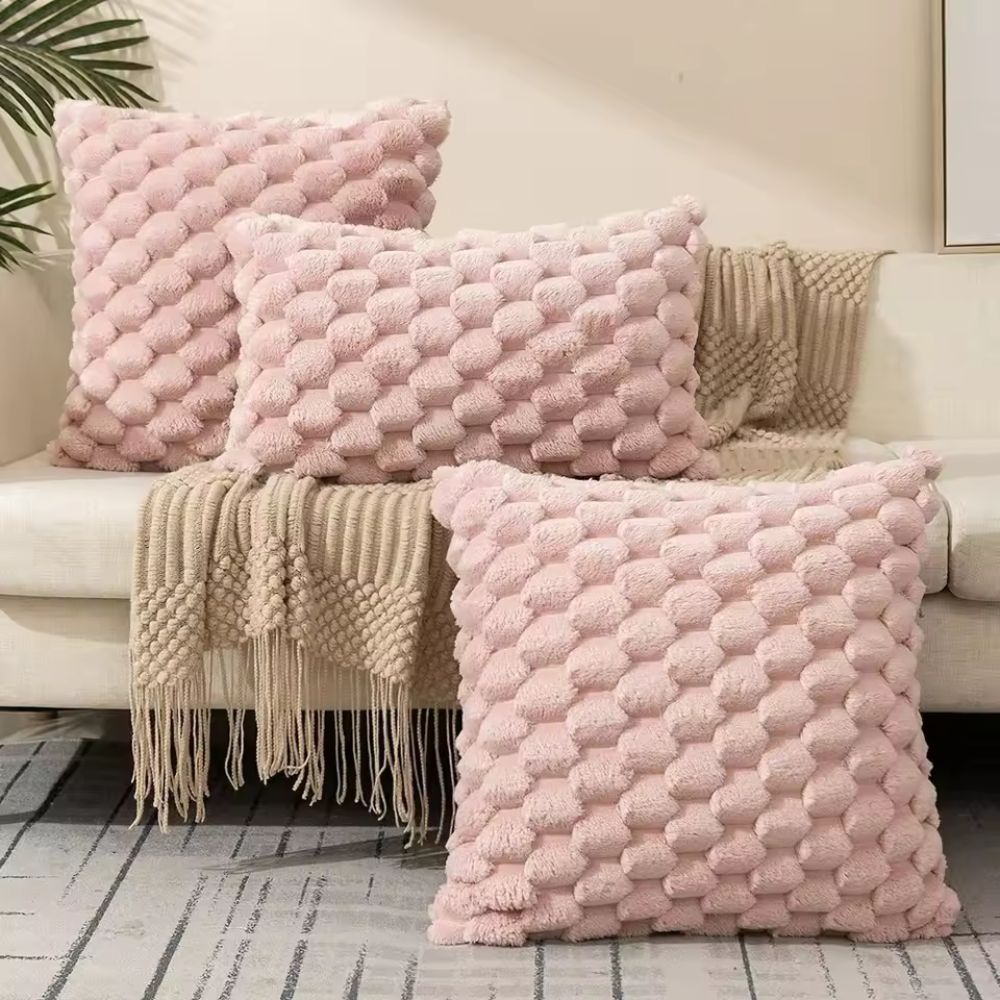 Textured Pillow Cover with 3D Quilted Grid Pattern – Soft Cotton Poly Blend Throw Cushion Case for Couch, Bed & Living Room Decor | Thomler