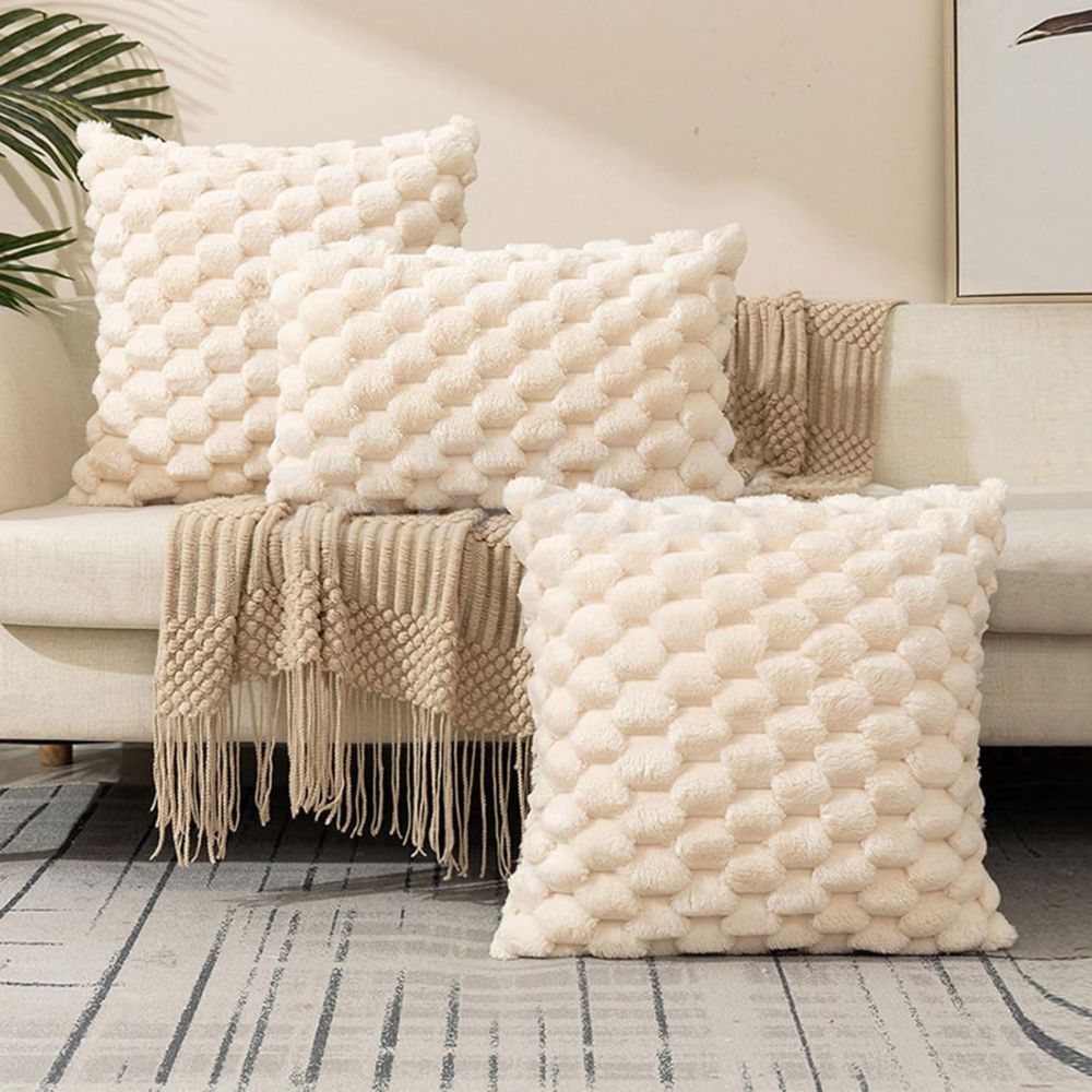 Textured Pillow Cover with 3D Quilted Grid Pattern – Soft Cotton Poly Blend Throw Cushion Case for Couch, Bed & Living Room Decor | Thomler