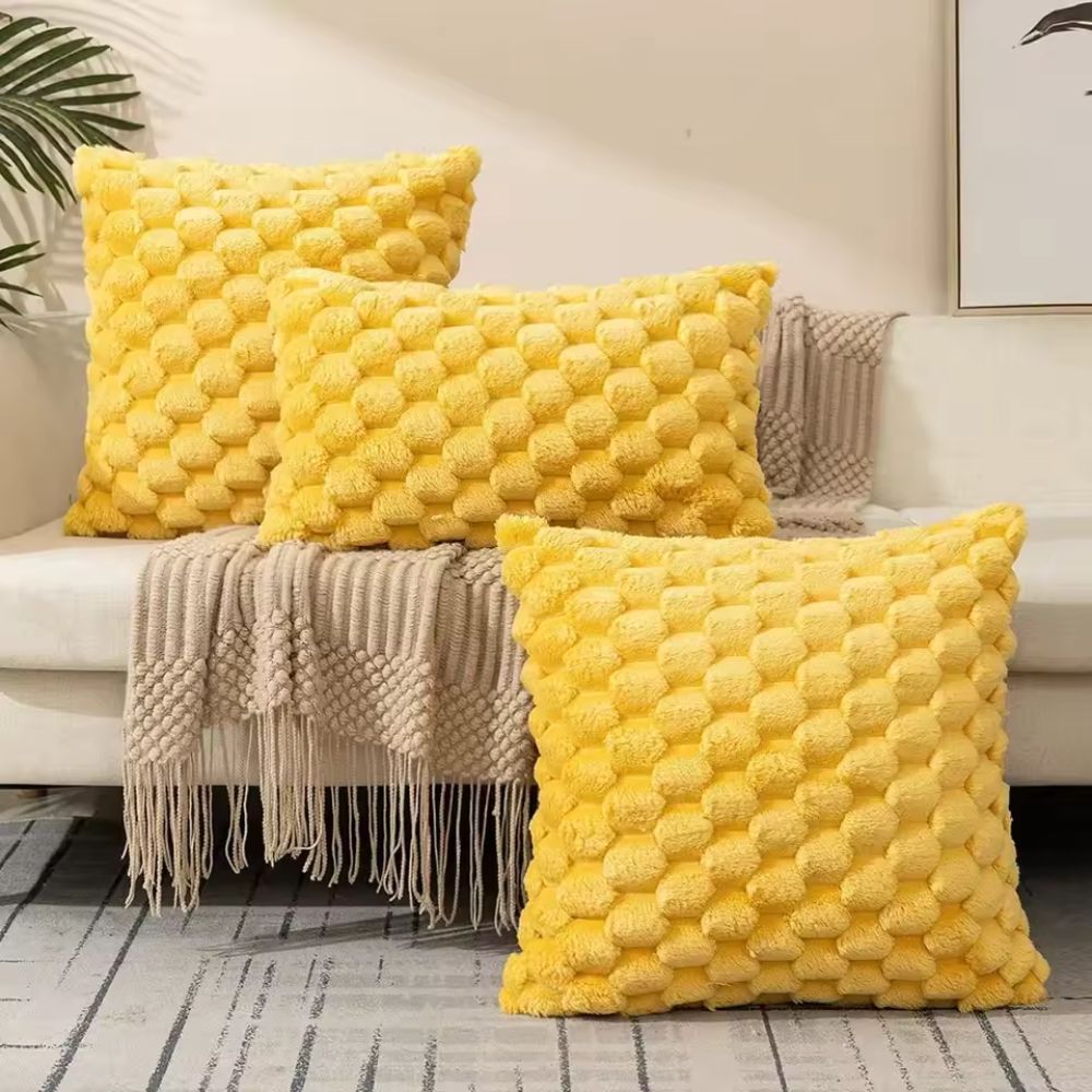 Textured Pillow Cover with 3D Quilted Grid Pattern – Soft Cotton Poly Blend Throw Cushion Case for Couch, Bed & Living Room Decor | Thomler
