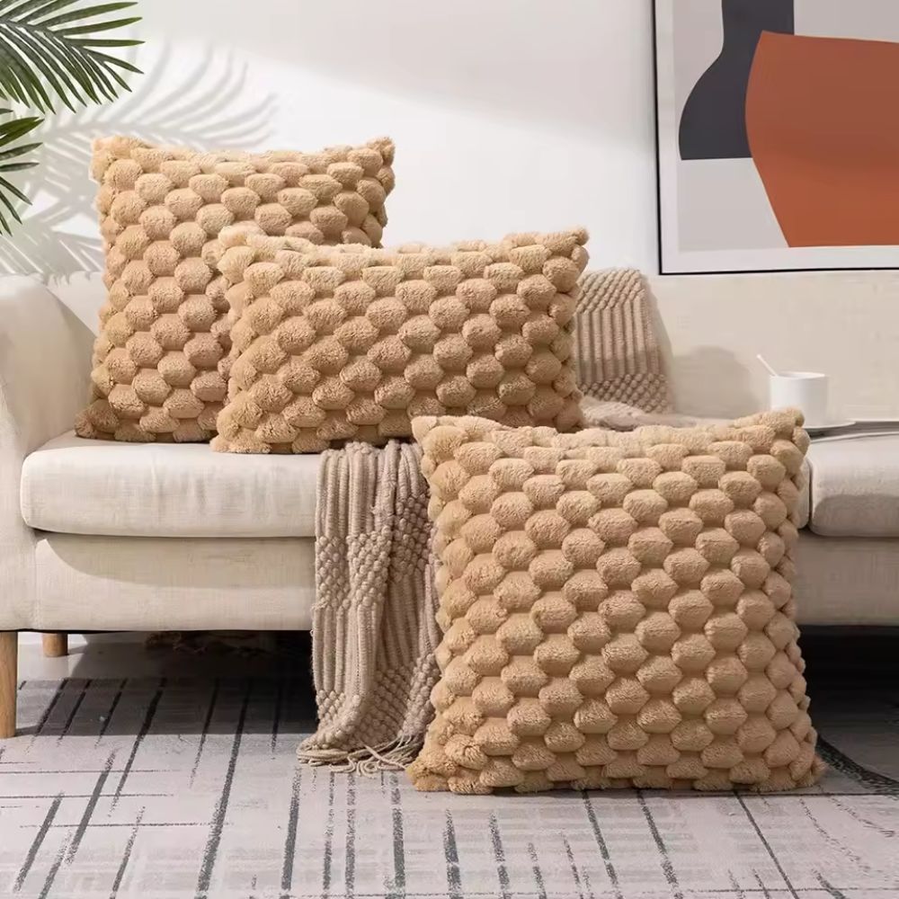 Textured Pillow Cover with 3D Quilted Grid Pattern – Soft Cotton Poly Blend Throw Cushion Case for Couch, Bed & Living Room Decor | Thomler