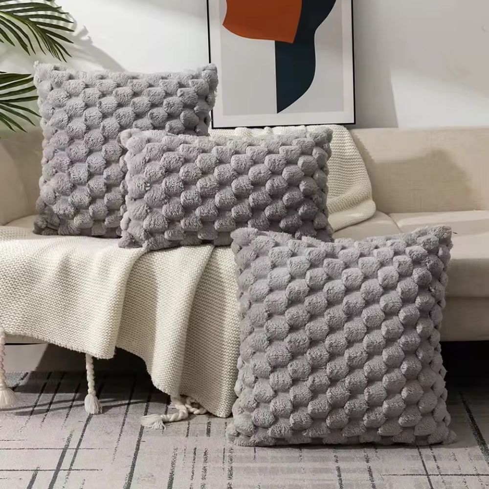 Textured Pillow Cover with 3D Quilted Grid Pattern – Soft Cotton Poly Blend Throw Cushion Case for Couch, Bed & Living Room Decor | Thomler