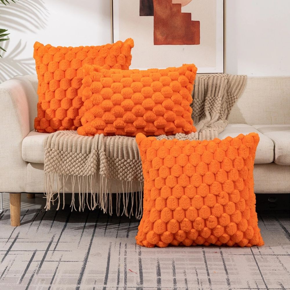 Textured Pillow Cover with 3D Quilted Grid Pattern – Soft Cotton Poly Blend Throw Cushion Case for Couch, Bed & Living Room Decor | Thomler