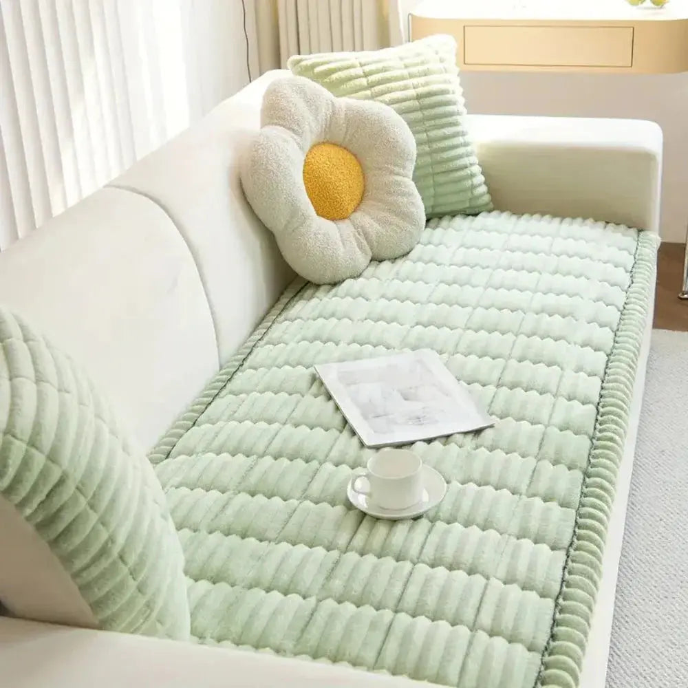 Stretch Jacquard Couch Cover with Ruffled Hem – Wrinkle-Free Furniture Protector for Sofas & Chairs – Machine Washable Slipcover | Thomler