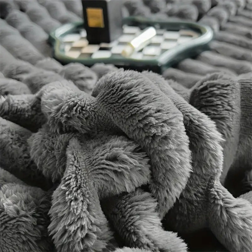 Ribbed Fleece Throw Blanket Soft Cozy 59x79 or 79x91 inch Year-Round Warmth for Couch Bed Living Room Bedroom Rose Gray Blue Ivory | Thomler