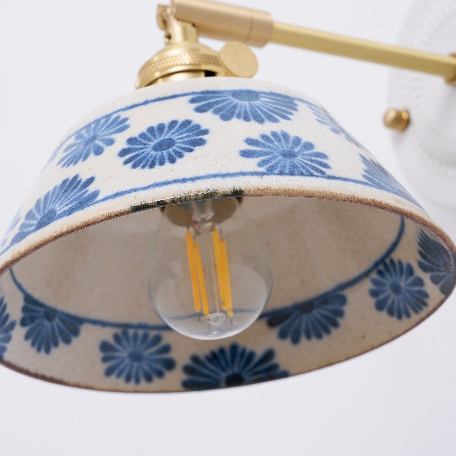 Wall Lamp Ceramic 6.7 in Blue White Brass Accent Bathroom Hallway Reading Light | Thomler