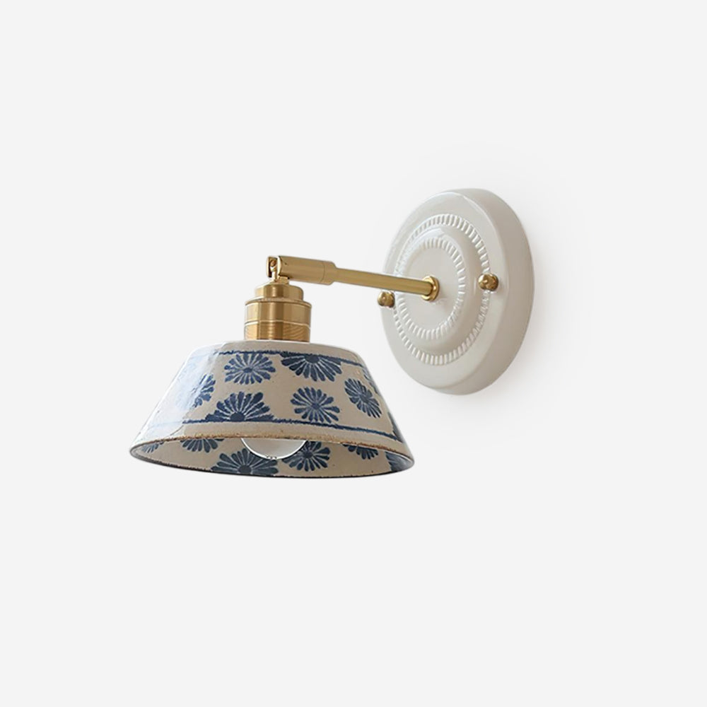Wall Lamp Ceramic 6.7 in Blue White Brass Accent Bathroom Hallway Reading Light | Thomler