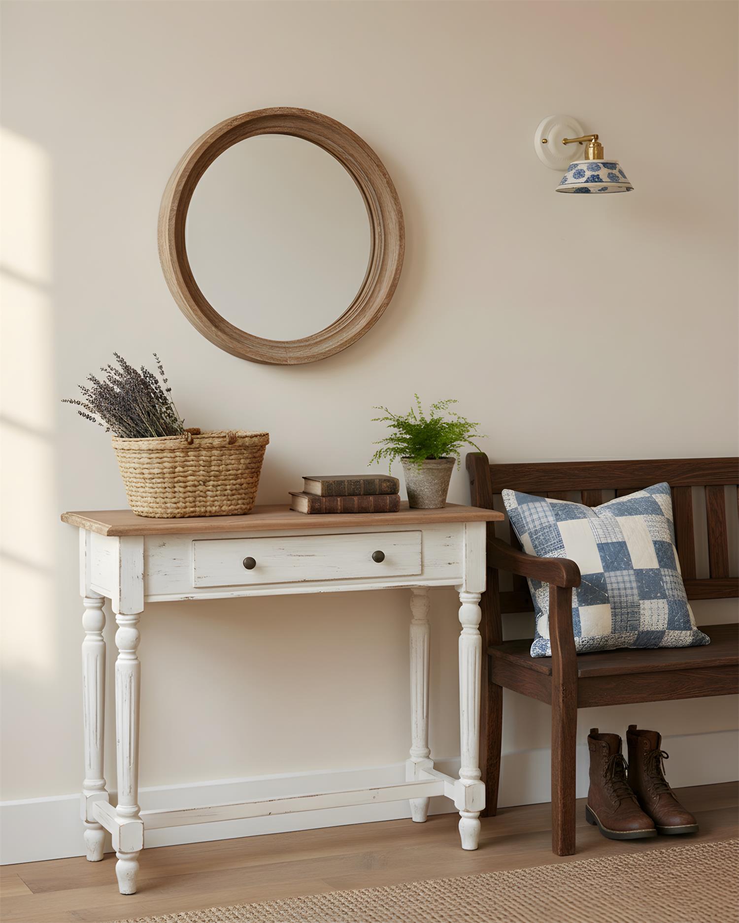 Wall Lamp Ceramic 6.7 in Blue White Brass Accent Bathroom Hallway Reading Light | Thomler