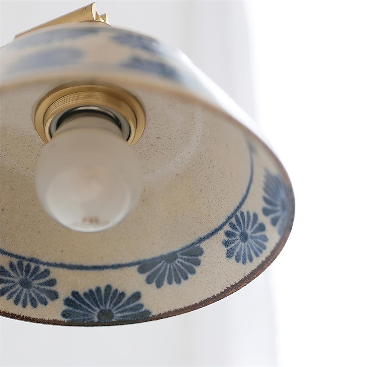 Wall Lamp Ceramic 6.7 in Blue White Brass Accent Bathroom Hallway Reading Light | Thomler