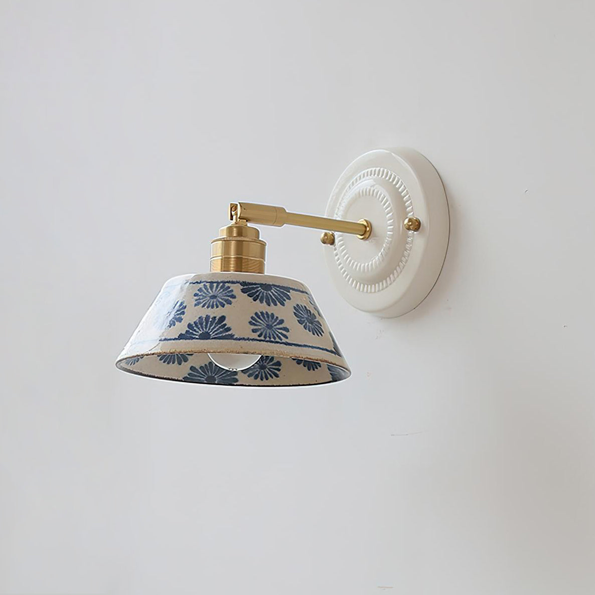 Wall Lamp Ceramic 6.7 in Blue White Brass Accent Bathroom Hallway Reading Light | Thomler