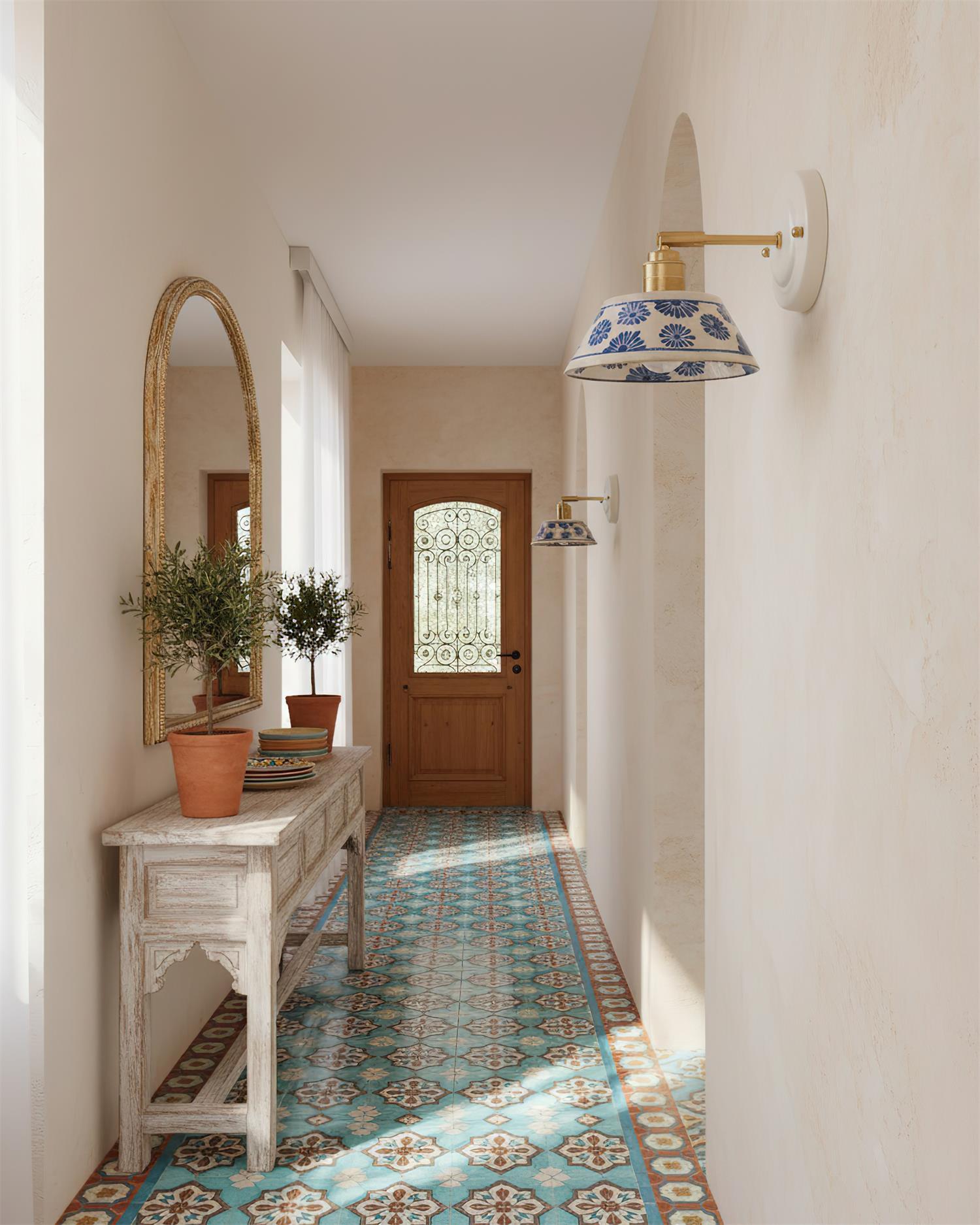 Wall Lamp Ceramic 6.7 in Blue White Brass Accent Bathroom Hallway Reading Light | Thomler