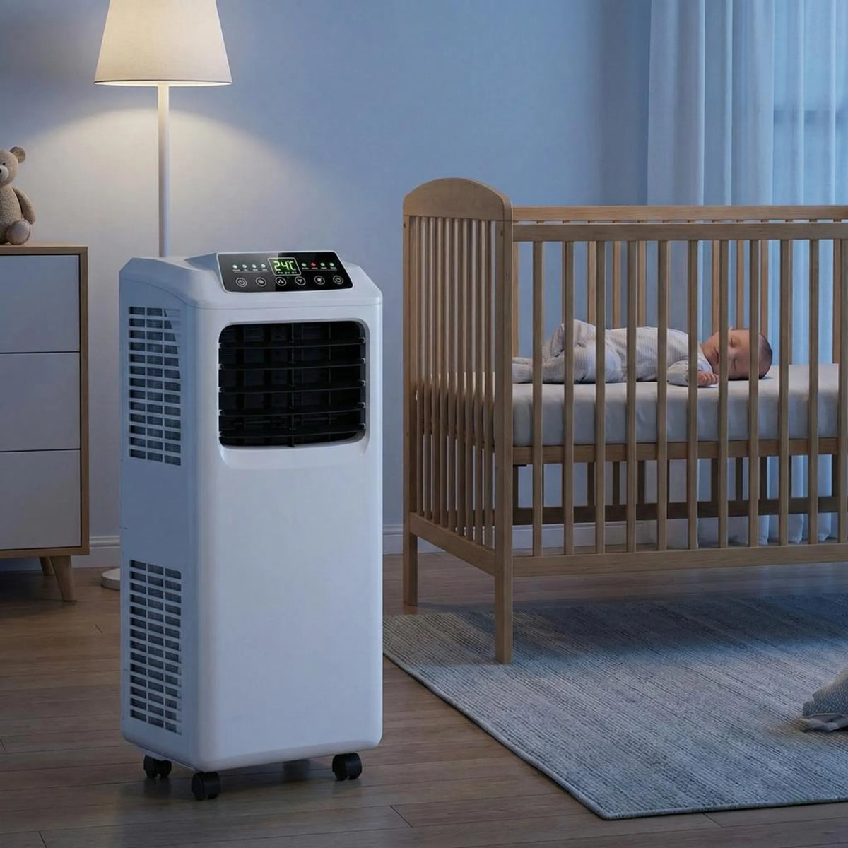 Portable Air Conditioner 9000 BTU with Dehumidifier Function Remote Included 250 Sq Ft Coverage Rolling AC Unit for Bedroom Office Dorm | Thomler